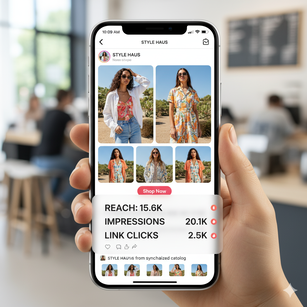 Product catalog sync, carousel ads, A/B test creatives.